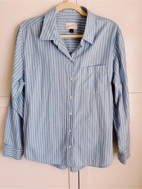 Light Blue and White Striped Button-Down Shirt. 100% cotton.